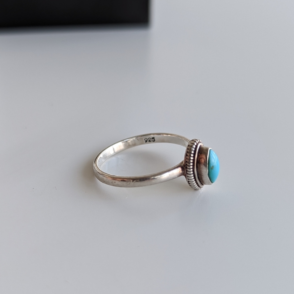 Silver and turquoise ring Size 5.74 Signed R&G - Picture 4 of 10